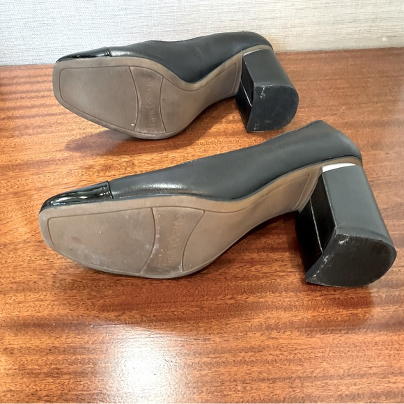 Franco sarto roller black leather block heel cap toe slip on pumps - Picture 7 of 12